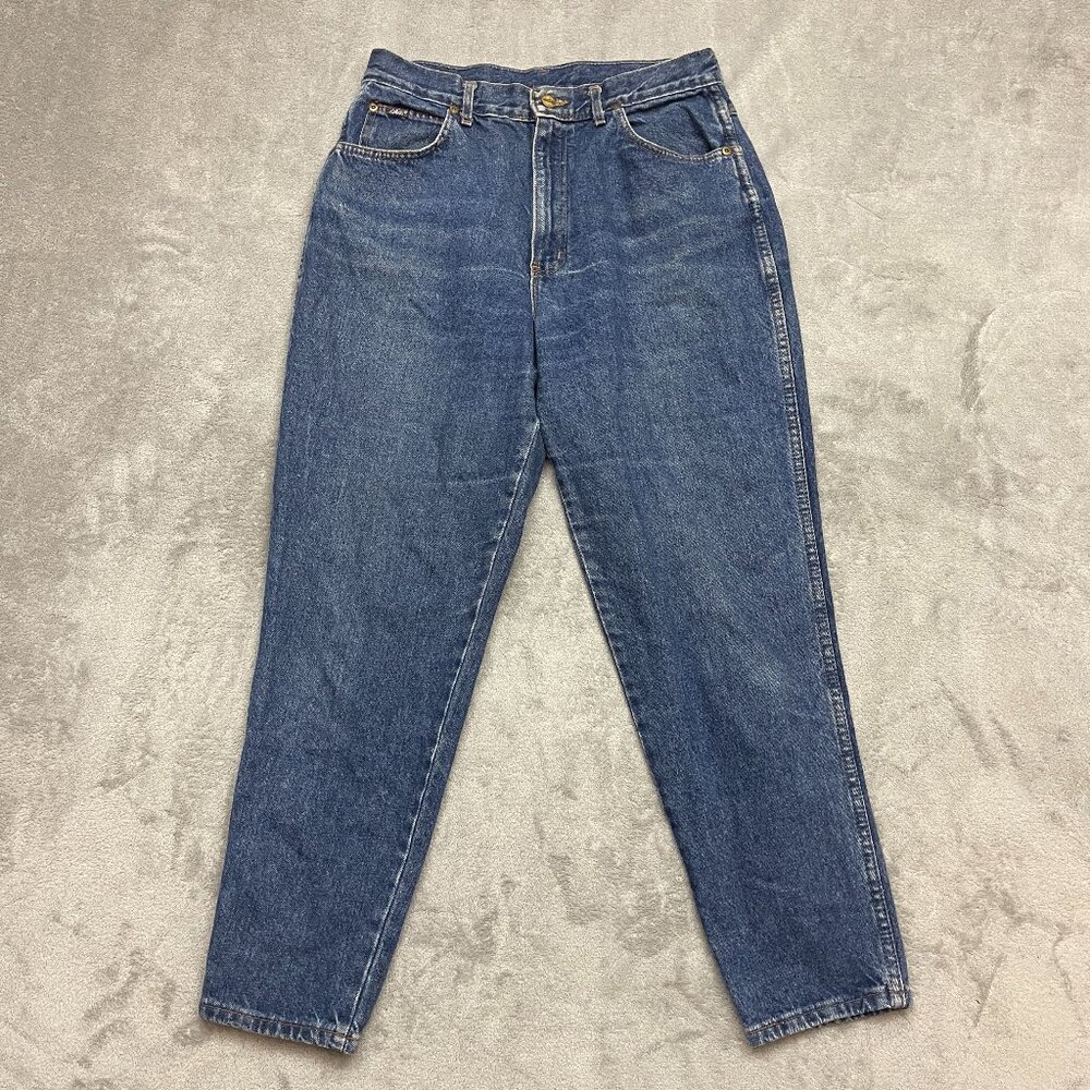 Vintage Chic Mom Jeans Women 28x27 High Waisted Tapered Leg Blue Denim